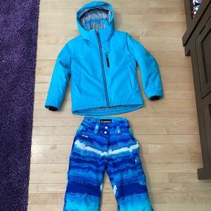 Sunice size 8 aqua winter jacket and multi snow pants.  In great condition.